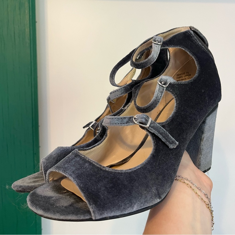 Elegant Steel Blue Velvet Women's Heels